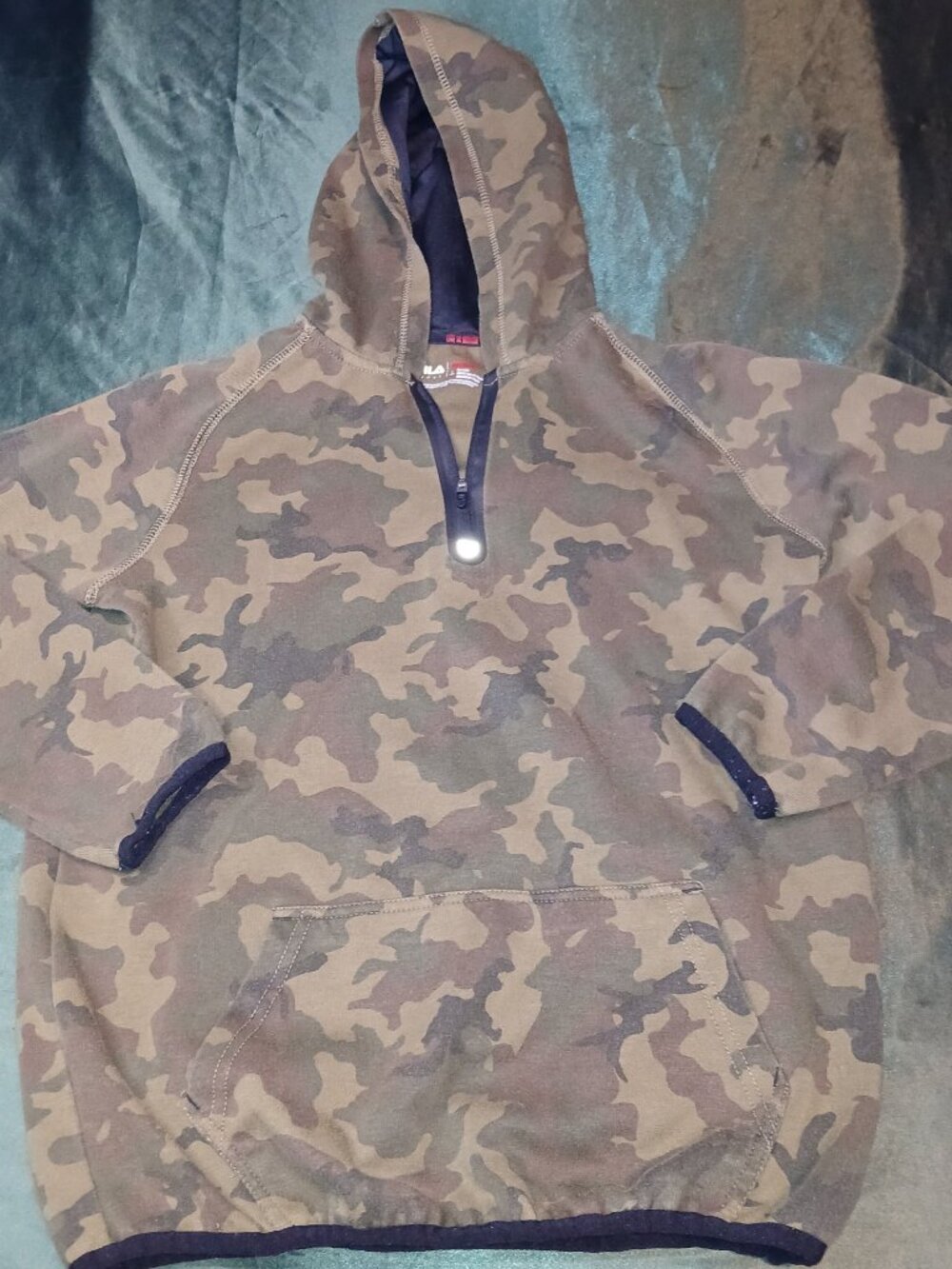 Fila Sport Boys Camo Half-Zip Hoodie Size L 8/10 Green Brown